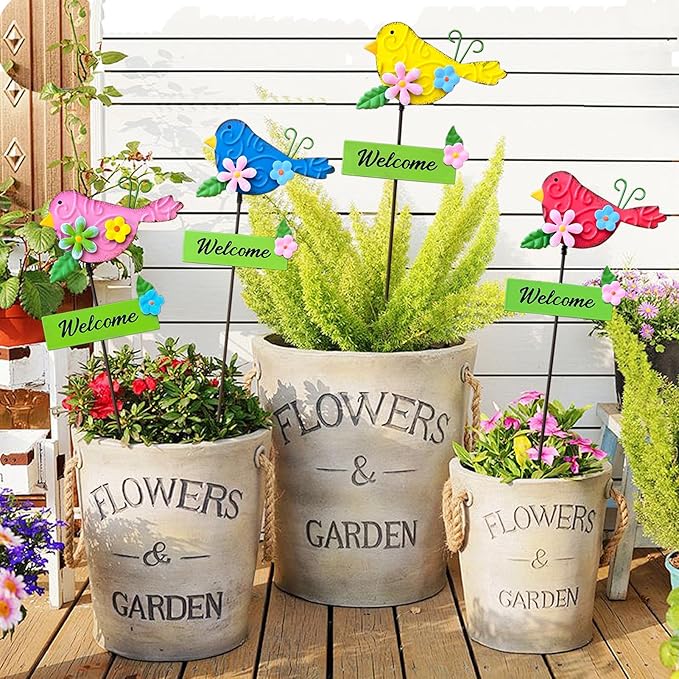 5Pack Metal Bird Decorative Garden Stakes,15.9 Inch Metal Garden Decor for Outside for Spring Decor, Shaking Head Yard Art Garden Decorations for Outdoor Lawn Pathway Patio