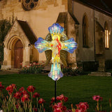 WAIU Solar Cross Garden Stake Lights, Metal Angel Wing & Acrylic Jesus Cross, Waterproof Outdoor Memorial Decor for Remembrance Gifts & Sympathy Gifts.