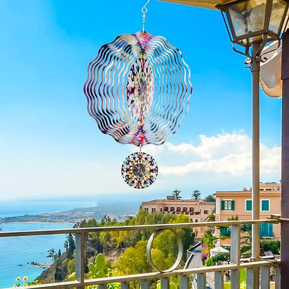 Hanging Wind Spinners Outdoor - 3D Metal Kaleidoscope Kinetic Spinning Decor for Garden Yard Patio Porch Indoor Outside Art Ornaments Christmas Decoration Birthday Gifts for Women Mom Wife