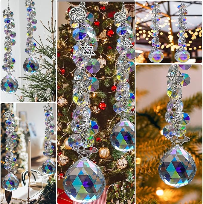Hanging Crystals Suncatchers (40mm ab), Sun Catchers with Crystals Indoor Window, Rainbow Maker Christmas Party Wedding Window Ornament,Pack of 2