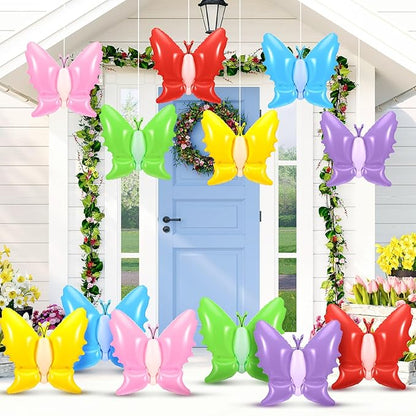Realspring 12 Pcs 14 Inch Spring Inflatable Outdoor Decorations Butterfly Blow up Inflatable Birthday Party Decorations Giant PVC Spring Hanging Ornaments for Indoor Outdoor Garden Lawn Party Decor