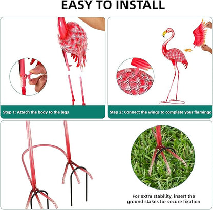 Extra-Large Flamingo Statue, 36.5" Handmade Metal Flamingo Yard Decor with Ground Stakes, Unique Outdoor Lawn Ornaments for Garden Patio, Vintage Pink Sculpture Gift for Housewarming Party