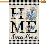 ORTIGIA Beach House Flag 28 x 40 Inch Double Sided Burlap Home Sweet Home Blue Anchor Starfish Seashell Coastal Ocean Yard Flag Summer Holiday Seasonal Outdoor Outside Decoration(Large)