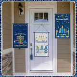 Tegeme 3 Pcs Hanukkah Door Sign Flag Chanukah Blue White Door Hanging Banner Menorah Star of David Menorah Wall Decoration for Hanukkah Party Supplies Outdoor Indoor Decoration