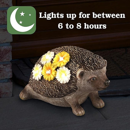 Muldale Solar Hedgehog Garden Decor with House Key Hiders Outside Decorative Compartment - Solar Animal Statue - Solar Powered Hedgehog Gifts - Humphrey The Hedgehog