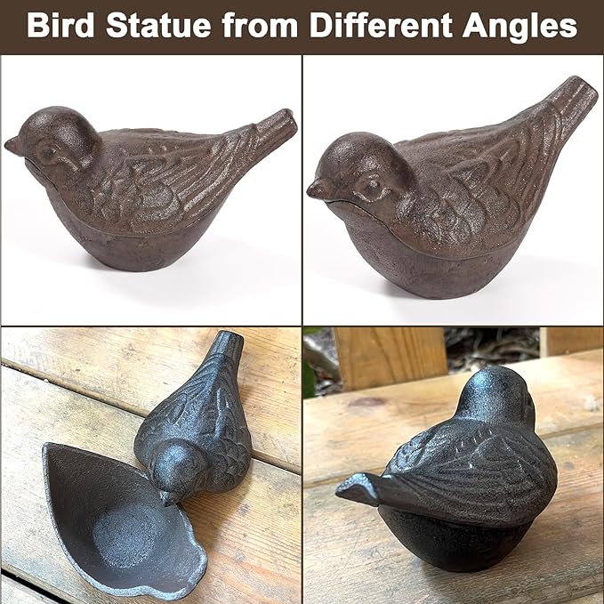 Cast Iron Bird Key Hider, Bird Statue and Keys Hiders Outside, Decorative Outdoor Hidden Keys Holder, Animal Shaped Hide a Key for Indoor Garden Yard Patio Decor, Brown
