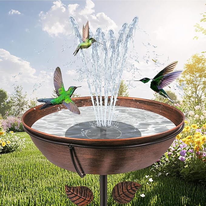 Solar Bird Bath Fountain Pump 6.3" | Floating Solar Fountain with 7V 1.4W Panel | Solar Water Pump for Bird Bath, Pond, Garden & Outdoor Water Features | 5 Spray Patterns