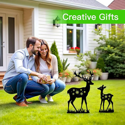WACLSTDAY Deer Garden Decor for Outside, Metal Decorative Garden Stakes, Deer Gifts for Women Men Black Silhouette Statues Decorations for Yard Art, Patio, Backyard, Outdoor, Lawn Ornaments