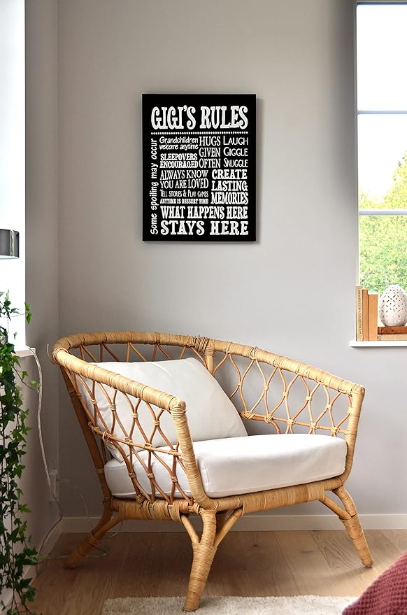 Gigi's Rules Welcome Canvas Wall Art Prints Artwork Signs Framed for Front Porch Decor Wall Decor Farmhouse Home Room Decor, 11 X 14 inch, Housewarming Gifts Family Room Decor, Gifts Gigi, Grandma