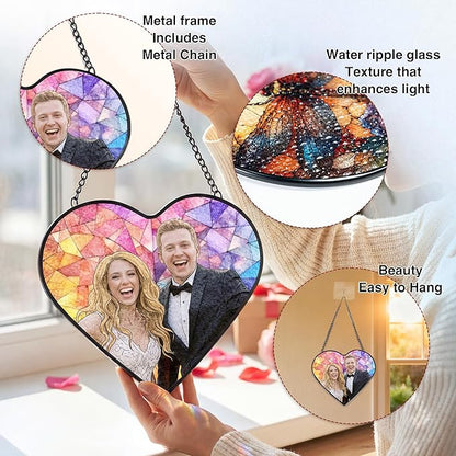 Personalized Couple Stained Glass Windows Hanging, Family Picture Suncatcher Ornament, Custom Photo Gift, Birthday Boyfriend Girlfriend Gifts