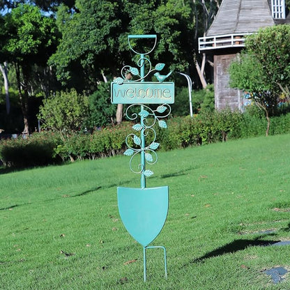 Metal Garden Art,Garden Stakes Decorative,Outdoor Welcome Stake with Shovel Design for Farmhouse, Garden Entrance, Lawn Decor