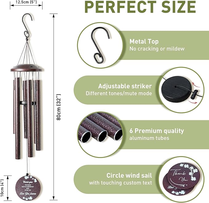 Wind Chimes for Outside - Large Deep Tone Bronze Wind Chime 32 Inch - Indoor & Outdoor - Good Luck Thank You Gifts Birthday Gifts - Memorial Sympathy Garden Hanging