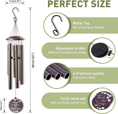 Wind Chimes for Outside - Large Deep Tone Bronze Wind Chime 32 Inch - Indoor & Outdoor - Good Luck Thank You Gifts Birthday Gifts - Memorial Sympathy Garden Hanging
