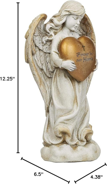 Joseph's Studio by Roman - 12.25" H Memorial Angel Holding a Heart Garden Statue, Religious Outdoor Decor
