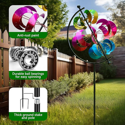 Large Metal Wind Spinner for Garden and Yard – 63 Inch Kinetic Outdoor Sculpture with Dual Direction 360° Spinning Blades – Weather Resistant Moons Yard Art Decor for Patio, Lawn, and Porch