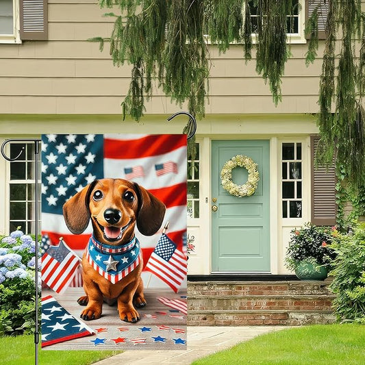 BlissYard Patriotic American Flag Dachshund Dog 4th Of July Garden Flag 12x18 Inch Double Sided Vertical Decoration Yard Small Flag Outside Holiday Seasonal Outdoor for Independence Day Memorial Day