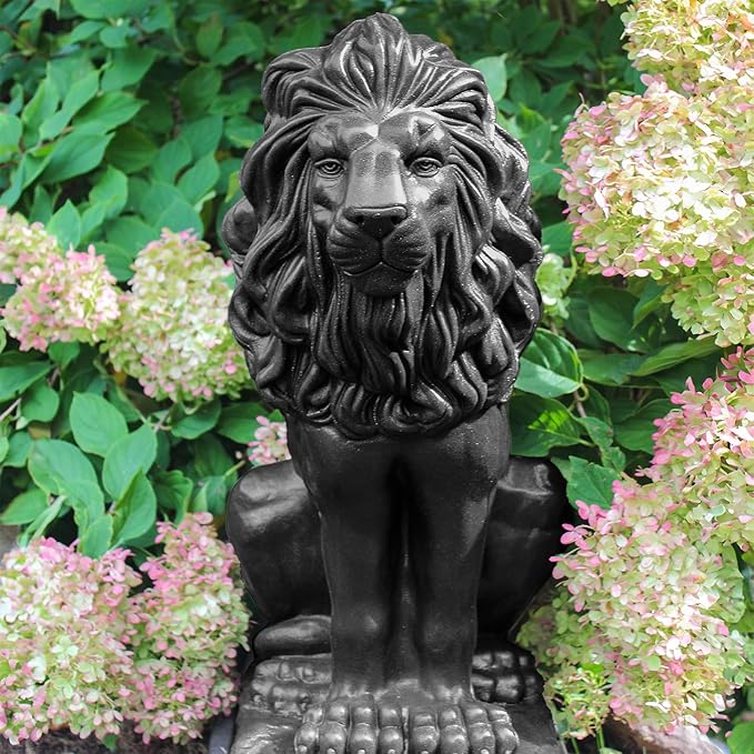 EMSCO Group Guardian Lion Statue, Black Polyethylene, Outdoor Garden Decor