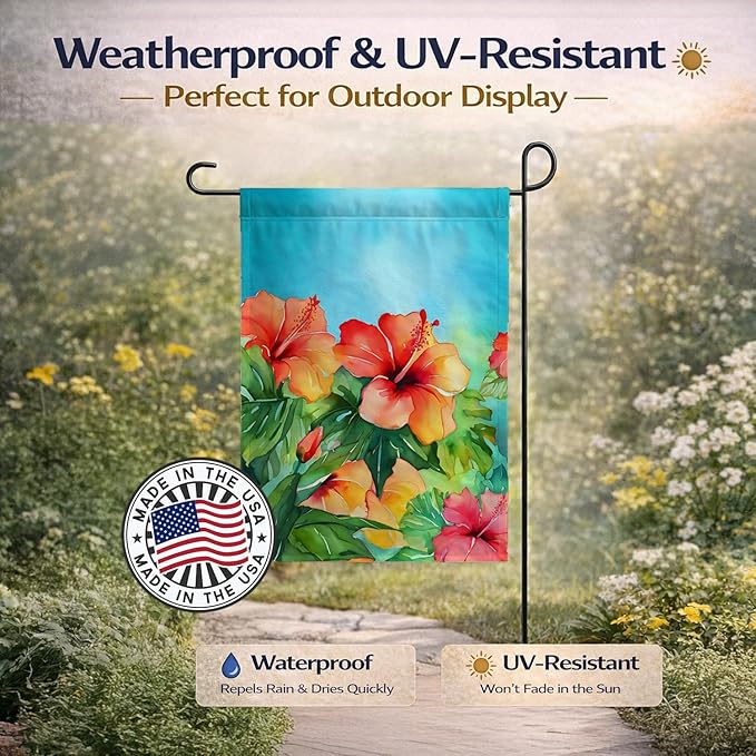 Caroline's Treasures Hawaii Hawaiian Hibiscus in Watercolor Garden Flag Mailbox Flag Decorative Yard Flag Banner Outside Patio Artwork Yard Flower Beds, Garden Size, Multicolor