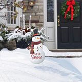 Glitzhome Lighted Metal Christmas Snowman Yard Stake with Colorful Strawberry Bulbs, 36" H Let it Snow Outdoor Decor, Iron Snowman Sign for Holiday Lawn & Garden