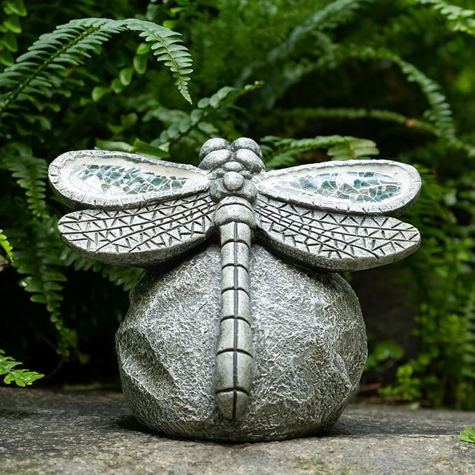Rezpuao Garden Statue Dragonfly,Solar Dragonfly Decor for Outdoor,Resin Dragonflies Figurine with Solar Light for Patio,Balcony,Yard,Lawn Ornament,Perfect Garden Gift