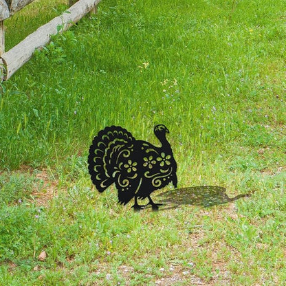 WADORN Turkey Decorative Silhouette Garden Stakes, Metal Turkey Animals Stakes Statues Ornaments Lovers Gifts Yard Art Black Silhouette Yard Outside Decor for Backyard Patio, 8.27x12.2 Inch