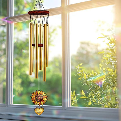 Personalized Memorial Sunflower Wind Chimes for Outside, Custom Crystal Memory Suncatcher Ornament, Sympathy Gift for Loss of Mother Father, in Loving Memory Windchimes, Mother's Day Garden Décor
