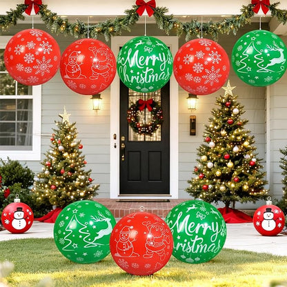 8 PCS 16 Inch Christmas Inflatable Balls Outdoor Inflatable Christmas Ball Ornaments for Xmas Garden Lawn Yard Holiday Front Door Window Decoration