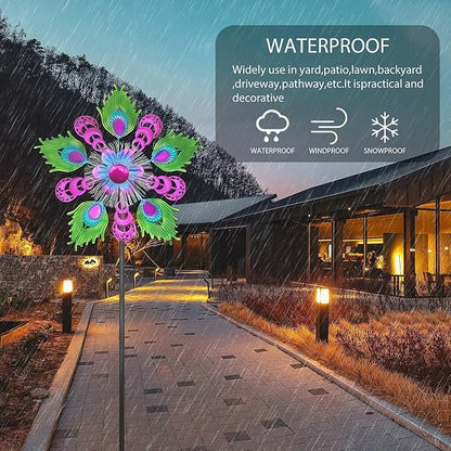 40" Solar Peacock Wind Spinners Garden Stake, Solar Wind Sculpture Yard Art Decorations for Lawn, Patio & Yard & Garden Decor, Metal Purple Whirligigs Wind Spinners Outdoor