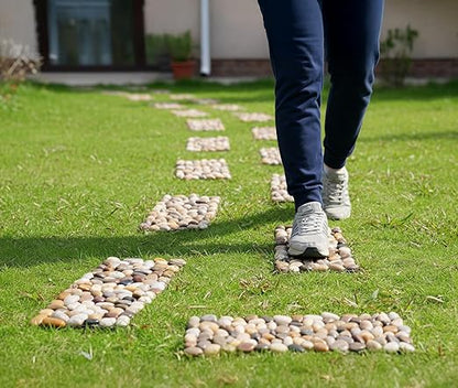 6 Pcs River Rock Stepping Stones, 16" L x 5.5" W Rectangles Natural Outdoor Pavers Pebbles Polished Gravel for Garden Walkway Pathway