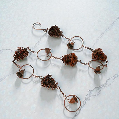 3.6 Feet Pinecone Rain Chains Gutters, Pinecone Shaped Iron Metal Downpipe Outside Catcher, Decorative Pine Cones and Bells Adjustable Hanging Rainchain for Indoor & Outdoor for Garden Decoration