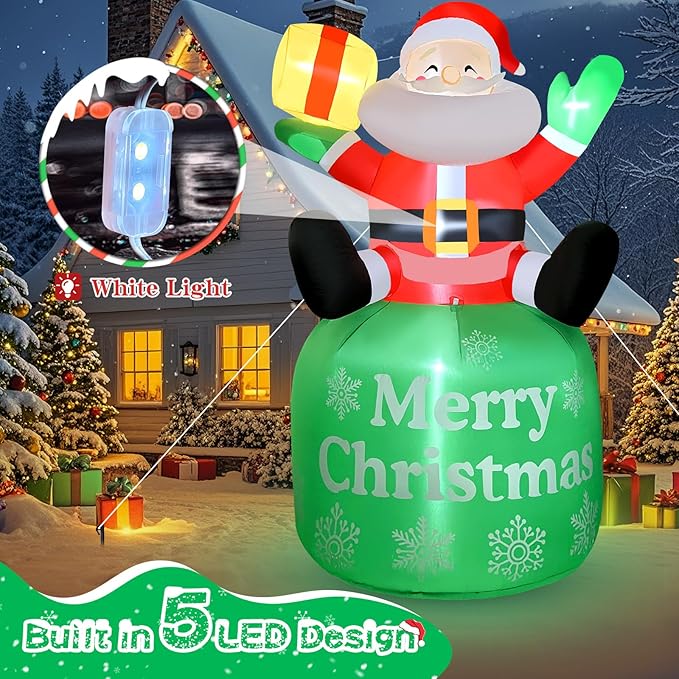 8FT Christmas Inflatable Santa 8FT Sitting Santa Claus Christmas Inflatables Outdoor Decorations Xmas Santa Blow Up Yard Decor with Built-in 5 LEDs for Yard Garden Lawn(with Storage Bag)