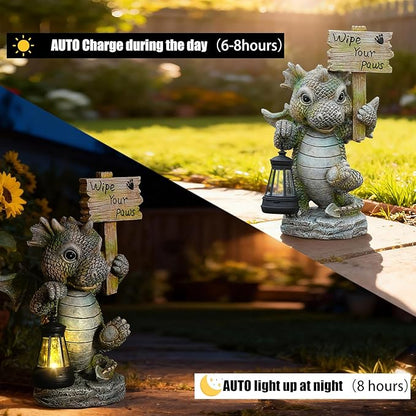 Joint Honglin Solar Dragon Garden Statue with Lantern, Resin Outdoor Yard Decor Figurine, Waterproof Solar Powered Light for Patio, Lawn, Walkway & Front Porch (Dragon)