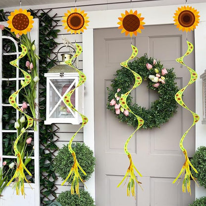 Beeveer 4 Pcs 57'' Spring Wind Socks Sunflower Wind Spinners for Outdoor Hanging Nylon Fabric Sunflower Leaf Spinners Leaf Streamers for Spring Summer Decorations Windmill to Scare Birds Away