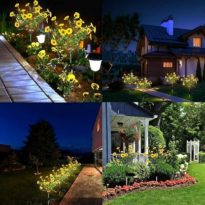 Glooglitter 2 Pack Solar Stake Lights Outdoor Decor Waterproof Mums Artificial Flowers Solar Lights for Outdoor Garden Yard Pathway Decor (Yellow,Violet)