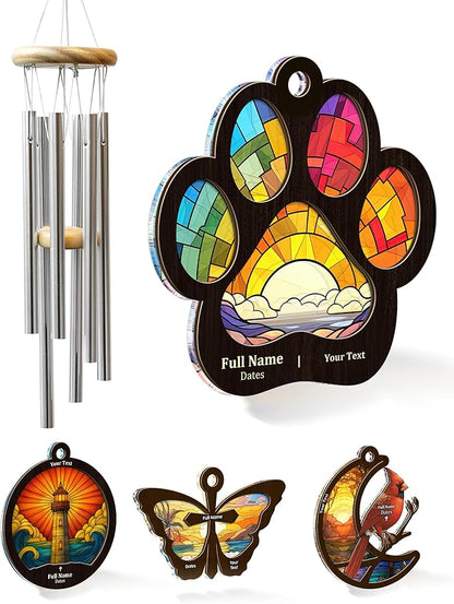 Personalized Pet Memorial Suncatcher Wind Chimes for Remembrance, 17 Inches, Pet - Add Custom Text - Metal Tubes and Suncatcher