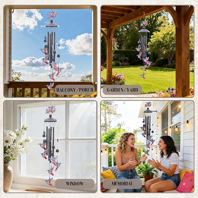 Hummingbird Wind Chimes for Outside - Waterproof Metal Windchimes Indoor Outdoor Patio Garden Yard Backyard Balcony Porch Hanging Decor Birthday Gift for Women Men Mom Grandma Wife Friends