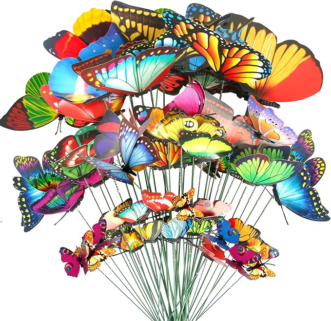 Teenitor 40 Pcs Butterfly Decorations Garden Decor, 5 Different Size PVC Waterproof Butterfly Garden Stakes, Yard Decorations Outdoor Garden Decor