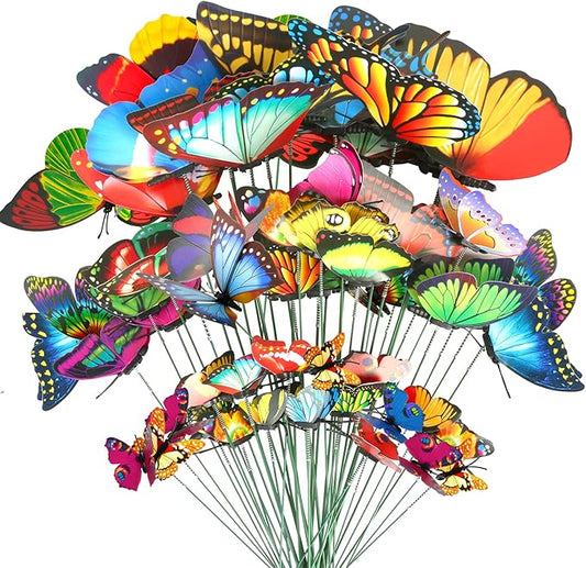 Teenitor 40 Pcs Butterfly Decorations Garden Decor, 5 Different Size PVC Waterproof Butterfly Garden Stakes, Yard Decorations Outdoor Garden Decor