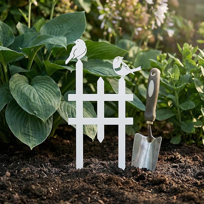 3 Pcs Small Garden Fence with 6 Pieces Birds Decoration, Metal Birds Yard Decor, Insert Lawn Picket Fence Garden Borders Decorative for Landscape Path Flowerbeds Plant Yard, Fence Decorations Outdoor