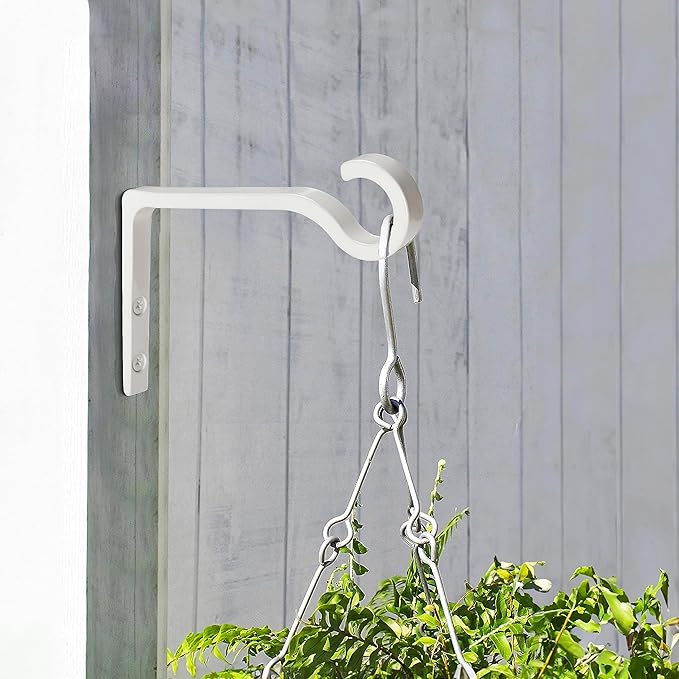 Monarch Abode Plant Hangers – Wall Mount Plant Hooks for Hanging Baskets, 6 Inch Metal White Fence Wall Plants Hanger for Outdoor Indoor, Flower Pot, Bird Feeder, Wind Chime Bracket, 2 Pack