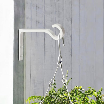 Monarch Abode Plant Hangers – Wall Mount Plant Hooks for Hanging Baskets, 6 Inch Metal White Fence Wall Plants Hanger for Outdoor Indoor, Flower Pot, Bird Feeder, Wind Chime Bracket, 2 Pack