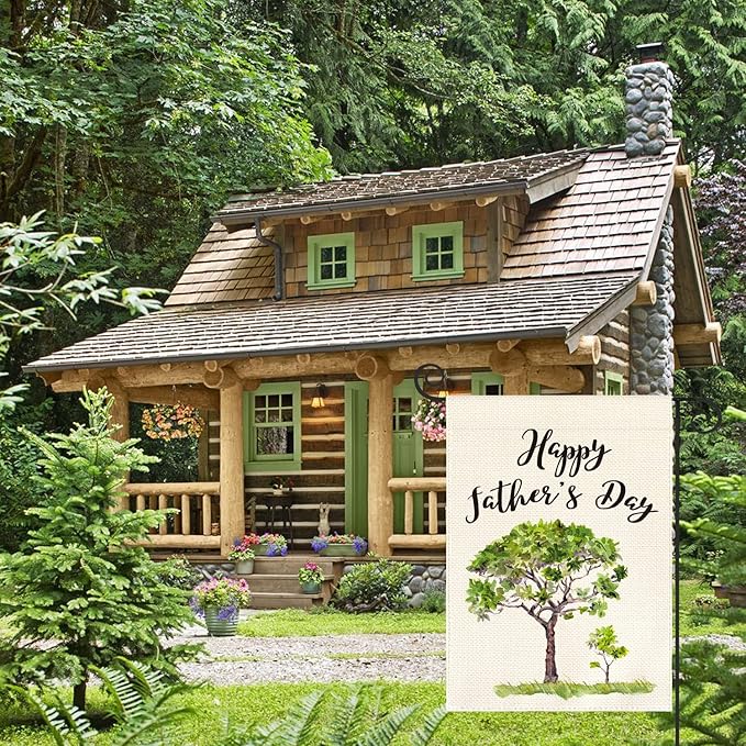 AVOIN Happy Father's Day Watercolor Tree Garden Flag Vertical Double Sided, Holiday Party Flag Yard Outdoor Decoration 12.5 x 18 Inch