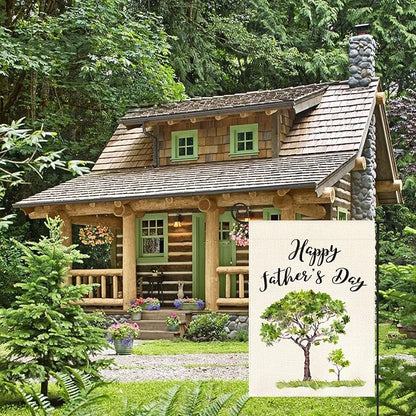 AVOIN Happy Father's Day Watercolor Tree Garden Flag Vertical Double Sided, Holiday Party Flag Yard Outdoor Decoration 12.5 x 18 Inch