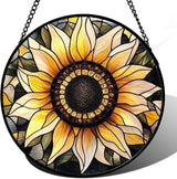 Stained Glass Window Hanging - Sunflower Suncatcher for Door Garden Patio Retro Flower Sun Catchers Decor Christmas Mother's Day Birthday Gifts for Women Mom Nana Friend Wife 11.8 in
