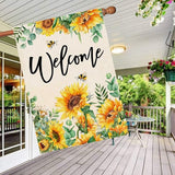 Baccessor Spring House Flag Sunflower Bee Eucalyptus Leaves Welcome Flag 28 x 40 Inch Double Sided Burlap Yard Large Spring Summer Outside Decor