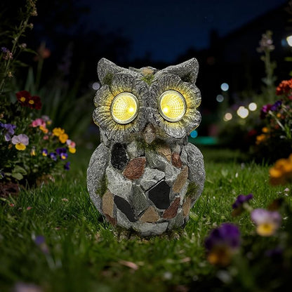 Garden Owl Statue Outdoor Decor with Solar Lights, Resin Owl Figurines for Patio Yard Porch Lawn Solar Owls Decorations Birthday Gift for Women Bird Lovers