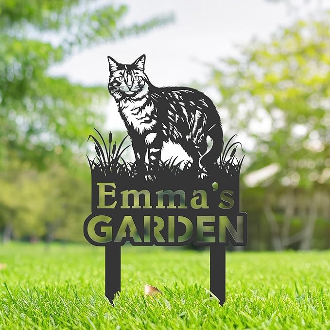 Personalized Cute Cat Kitten Metal Garden Sign,Custom Yard Sign With Stake,Outdoor Garden Décor,Pet Cat Lawn Garden Decorated Statue,Cat Sympathy Yard Metal Sign,Cat Lover Gifts Kailyard Plaque.