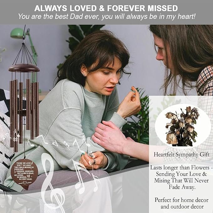 Sympathy Wind Chimes, 40" Memorial Wind Chimes for Loss of Loved One, Sympathy Memorial Bereavement Gift,in Memory of Loved One Loss of Mother Father，Home Decor Garden Patio Outdoor (Copper)