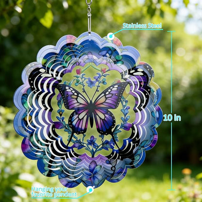 Butterfly Wind Spinners Outdoor, 3D Metal Butterfly Wind Spinner, Elegant Butterflies Wind Spinners Outdoor Hanging for Garden, Patio, Balcony, Birthday Gifts for Mom, Women, Grandma