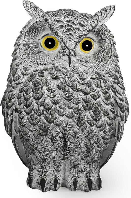 Realistic Owl Statue for Indoor & Outdoor Decoration, Effective Birds Deterrent for Garden, Patio, Yard, and Fake Owl Home Decor, Suitable for Outside Decor (Gray)